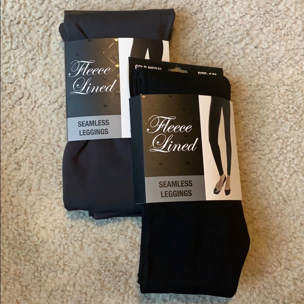 💥 Lot 2 Gold Metal fleece lined seamless leggings